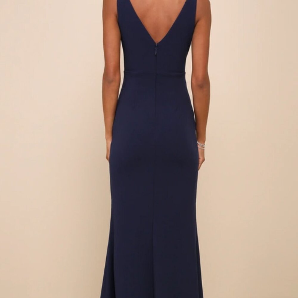 Lulu's Navy Blue Prom Dress - Picture 3 of 9